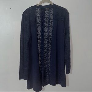 HANNAH Women Burnout Open Cardigan Blue Long Sleeve Lightweight Size Small
